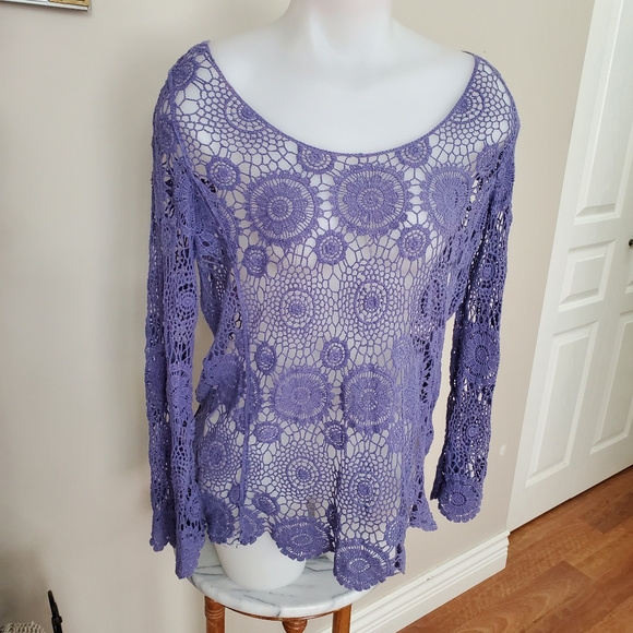 Venice Blue: Purple Crochet Women's Top ML  37-38 - Picture 8 of 9
